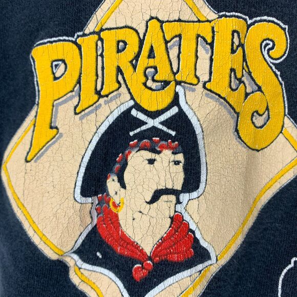 Vintage Pittsburgh Pirates T Shirt Mens Medium 90s MLB Baseball Flip Cuffs Black - Picture 4 of 9